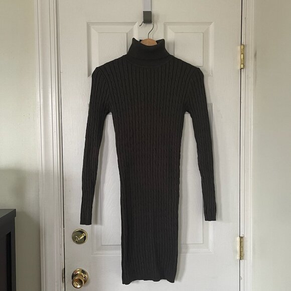 Olive Green Mini Sweater Dress - Picture 4 of 6